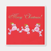 Pink Poodles Retro Christmas Art Magnet