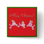 Pink Poodles Retro Christmas Art Print Button Pin