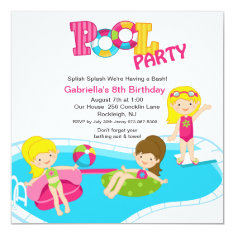   Pink Pool Party All Girls  Birthday Invitation 5.25