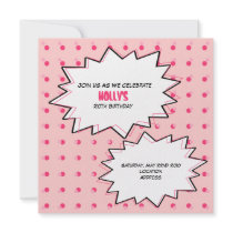 Pink Pop Art Cupcake Birthday Invitation