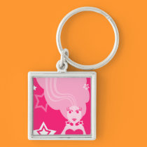 Pink Pop Art Girl with Stars Keychain