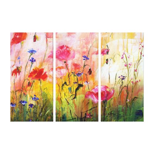 Pink Poppies Wildflower Painting Canvas wrappedcanvas