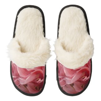 Pink Poppy Flowers Pair of Fuzzy Slippers