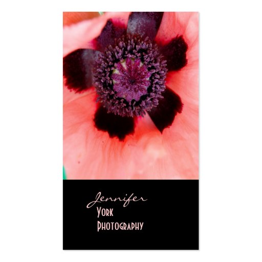 Pink poppy photography business cards (front side)