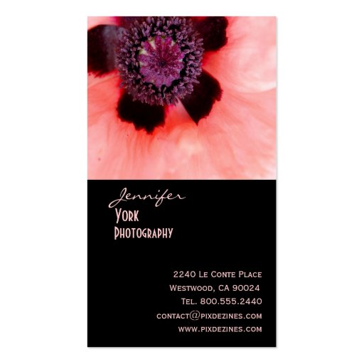 Pink poppy photography business cards (back side)
