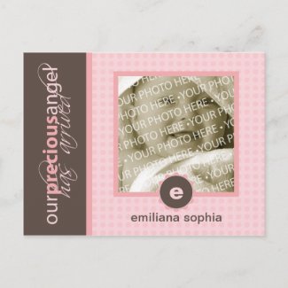 Pink Precious Angel Flat Birth Announcement Card postcard
