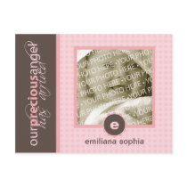 Pink Precious Angel Flat Birth Announcement Card postcards by minkideluxe Pink Precious Angel Flat Birth Announcement Card postcards