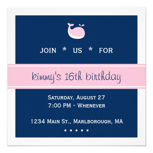Pink Preppy Whale Birthday Personalized Announcement