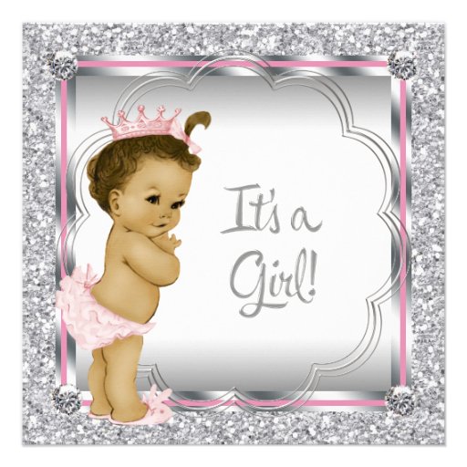 Pink Princess African American Baby Shower Custom Announcement
