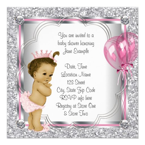 Pink Princess African American Baby Shower Custom Announcement