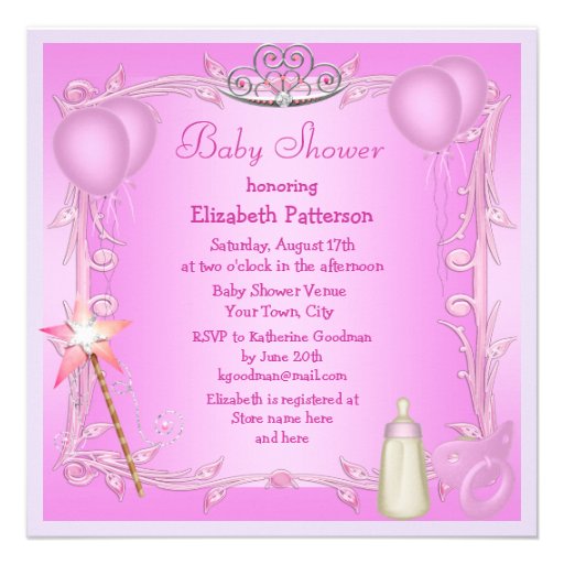 Pink Princess Baby Dummy & Bottle Baby Shower Custom Invitation