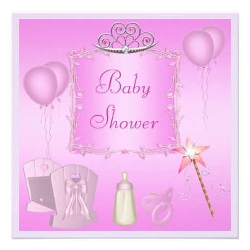 Pink Princess Baby Dummy & Bottle Baby Shower Custom Invitation