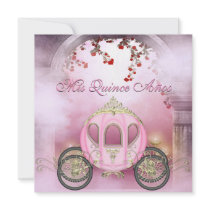 Pink Princess Carriage Enchanted Quinceanera Personalized Invitations