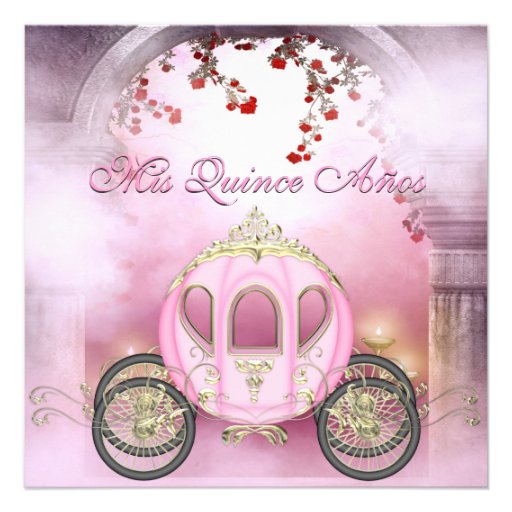 Pink Princess Carriage Enchanted Quinceanera Personalized Invitations (front side)