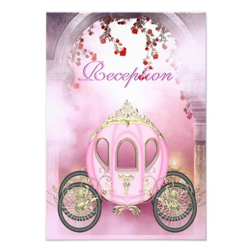 Pink Princess Carriage Enchanted Reception Card Custom Invites