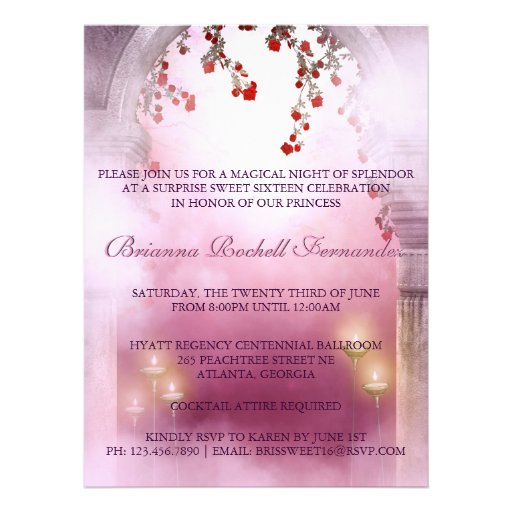 Pink Princess Carriage Enchanted Sweet 16 Personalized Announcement