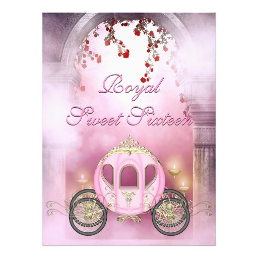 Pink Princess Carriage Enchanted Sweet 16 Personalized Announcement