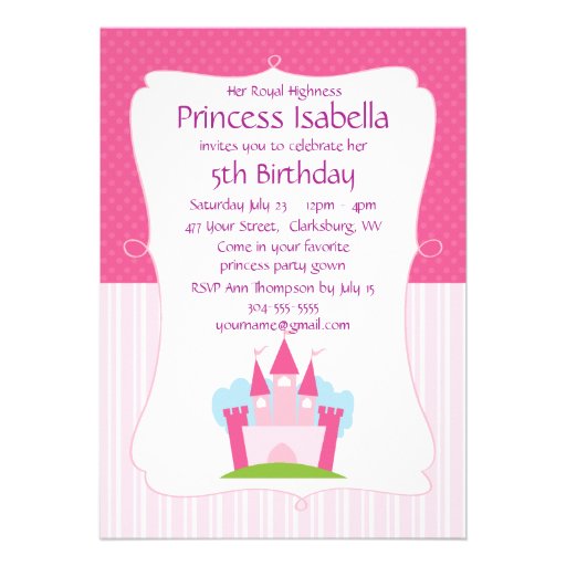 Pink Princess Castle Birthday Custom Invites