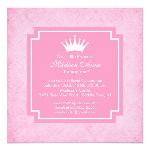 Pink Princess Crown Birthday Party Invitation (front side)