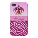 Pink Princess Crown Glitter Zebra Print iPhone 4/4S Case