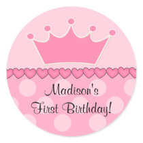 Pink Princess Crown Happy Birthday Sticker