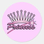 Pink Princess Crown Round Sticker