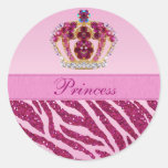 Pink Princess Crown Zebra Glitter Print Stickers