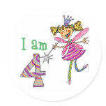 Pink princess fairy (age 4) round stickers