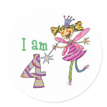 Pink princess fairy (age 4) round stickers