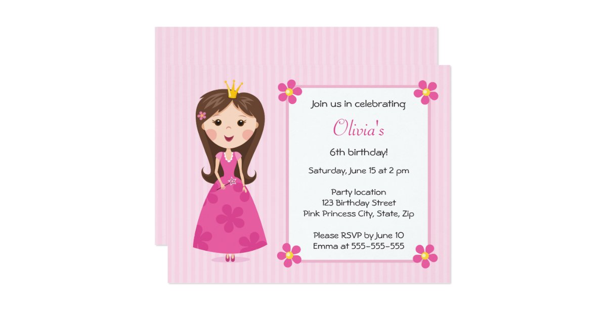Pink princess girl cute girly birthday invitation | Zazzle