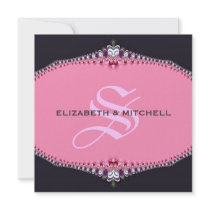 Pink Princess Lace Monogram Wedding Invitation