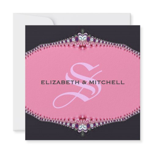Pink Princess Lace Monogram Wedding Invitation invitation