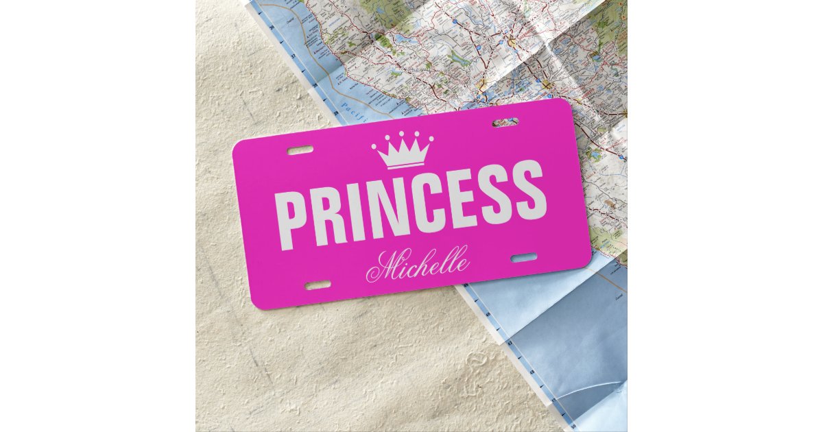 Pink princess license plate with personalized name Zazzle