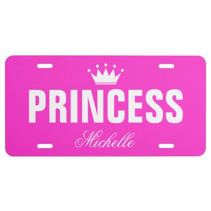 Pink princess license plate with personalized name license plate