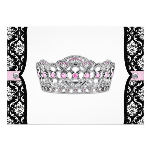 Pink Princess Pink Black Damask Baby Shower Personalized Announcement