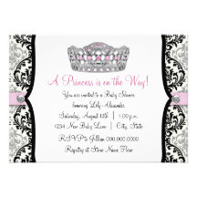 Pink Princess Pink Black Damask Baby Shower Custom Announcements