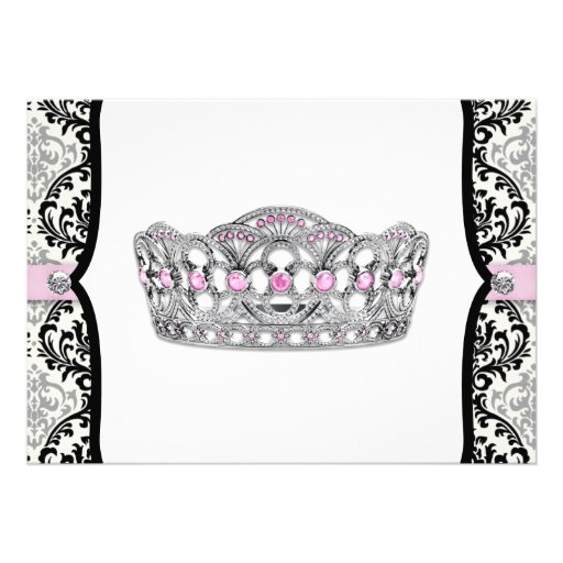 Pink Princess Pink Black Damask Baby Shower Custom Announcements