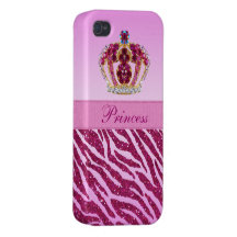 Pink Princess Printed Crown Glitter Zebra iPhone 4/4S Case