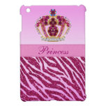 Pink Princess Printed Crown & Zebra Glitter Cover For The iPad Mini