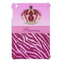 Pink Princess Printed Crown & Zebra Glitter Cover For The iPad Mini