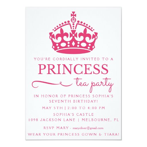 pink princess birthday invitations