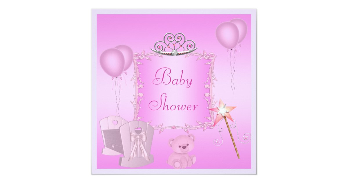 Pink Princess Teddy Bear Amp Balloons Baby Shower Card Zazzle