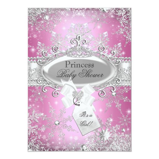 Pink Princess Winter Wonderland Baby Shower Invite (front side)