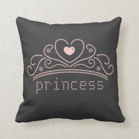 Pink Princess with Tiara on Black Throw Pillow
