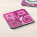 Pink Puffy Heart Design Beverage Coaster