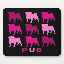 Pink Pugs on Black Mousepad