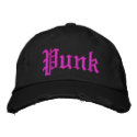 Pink Punk Distressed Black Hat embroidered hats by DesignerThreads Pink Punk Distressed Black Hat embroidered hats