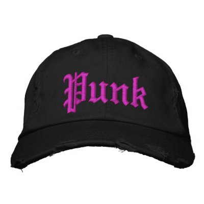 Pink Punk Distressed  Black Hat Embroidered Baseball Cap by DesignerThreads