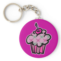 pink punk skull crossbones cupcake key chains