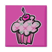 pink punk skull crossbones cupcake refrigerator magnet